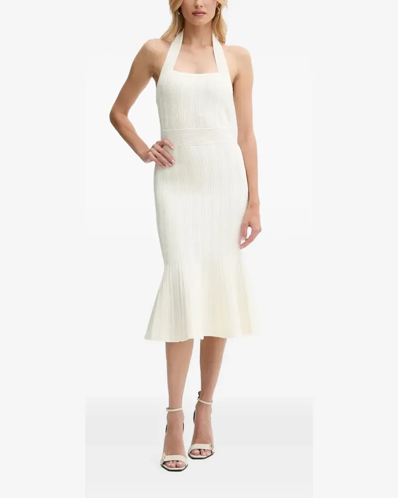 Guess Geripptes Neckholder-Midikleid - Weiß Weiß