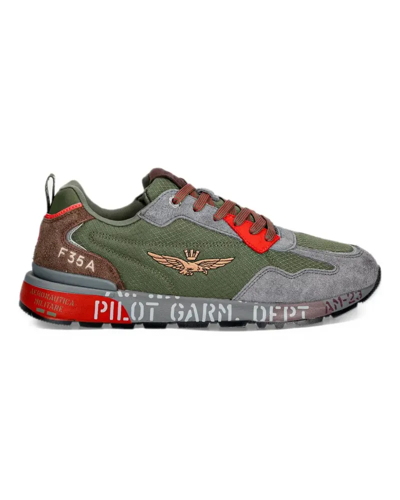 Aeronautica Militare Furry logo-embroidered panelled sneakers - Grün Grün