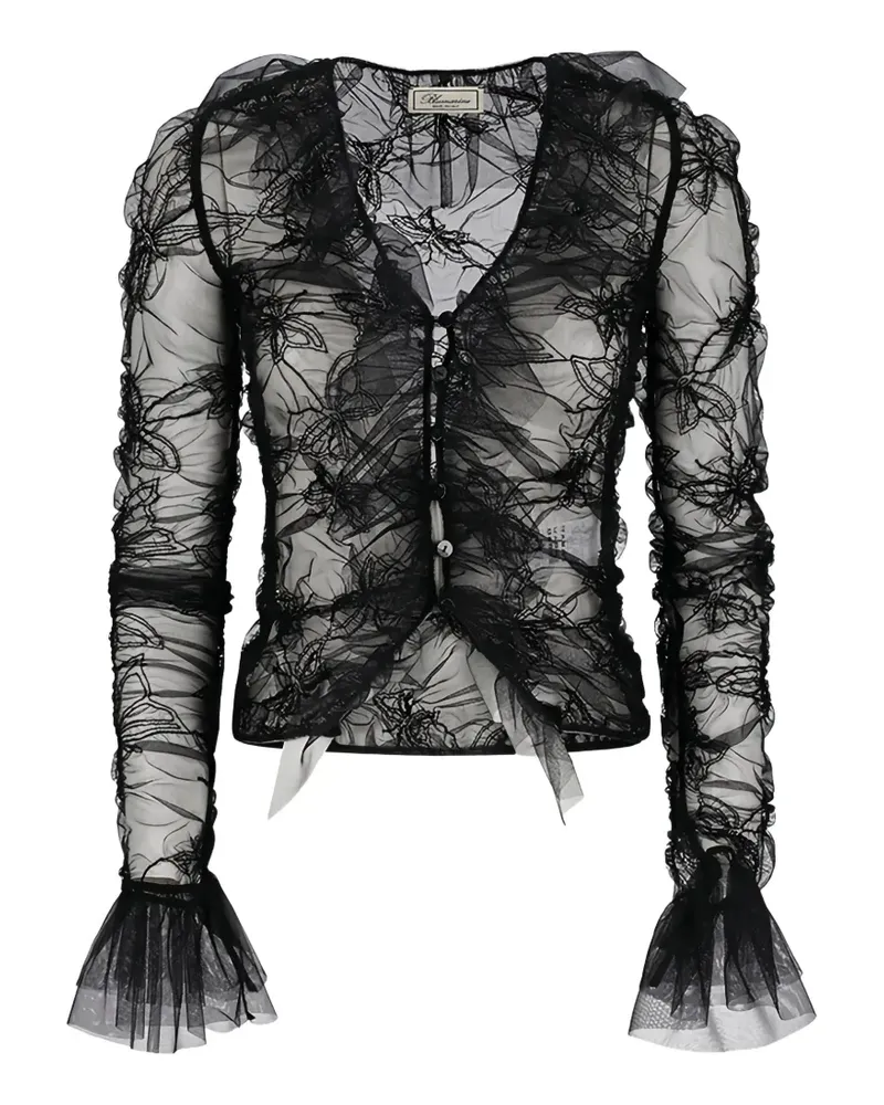 Blumarine ruffled net blouse - Schwarz Schwarz