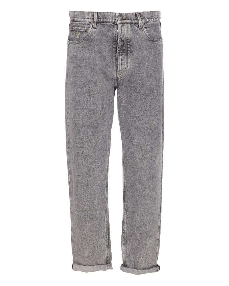 Brunello Cucinelli logo-embroidered cotton jeans - Grau Grau