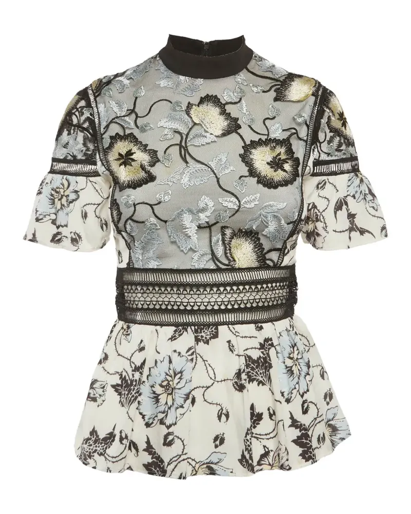 Self-Portrait floral-embroidered ruffled blouse - Weiß Weiß