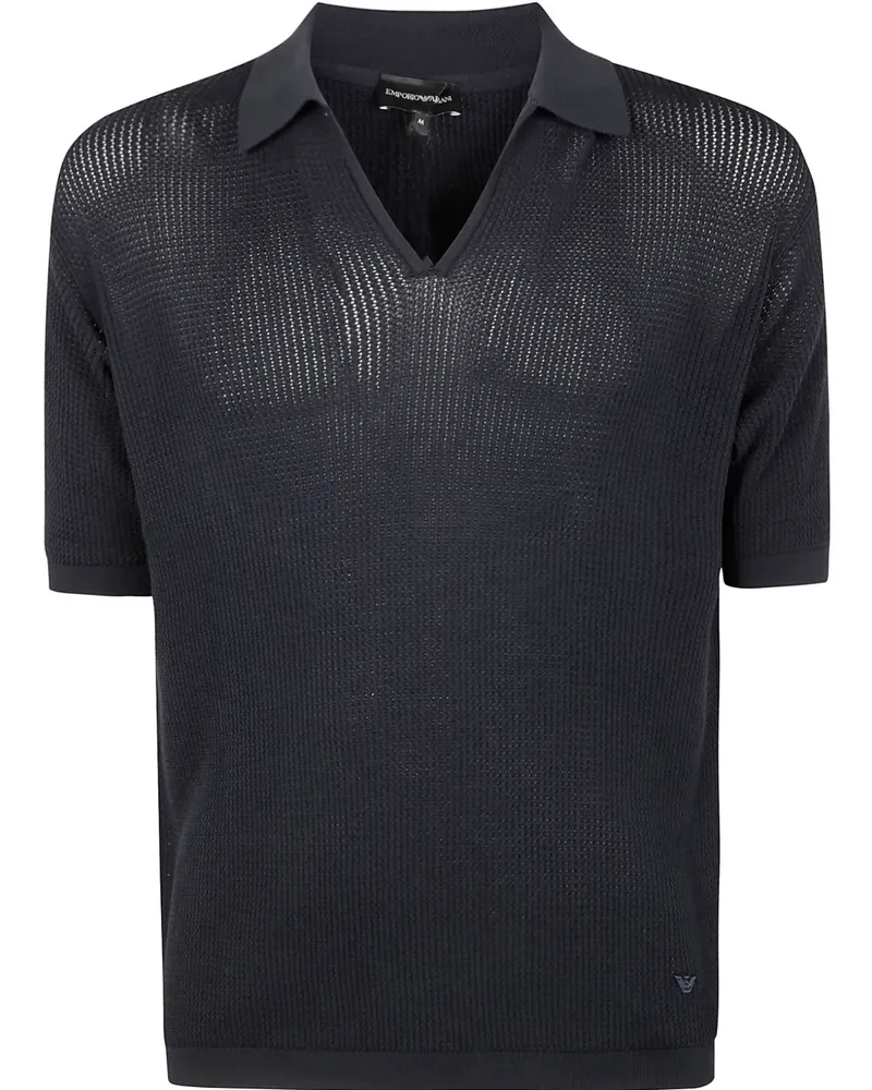 Emporio Armani Poloshirt mit Lochstrickmuster Blau
