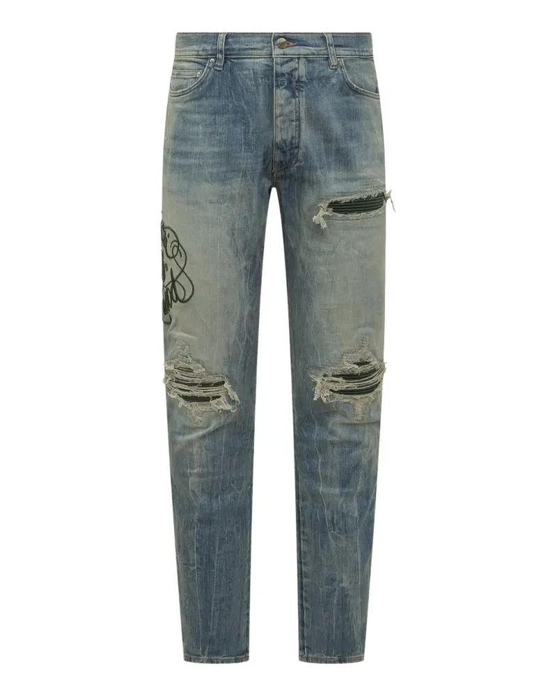 Amiri embroidered distressed-effect jeans - Blau Blau