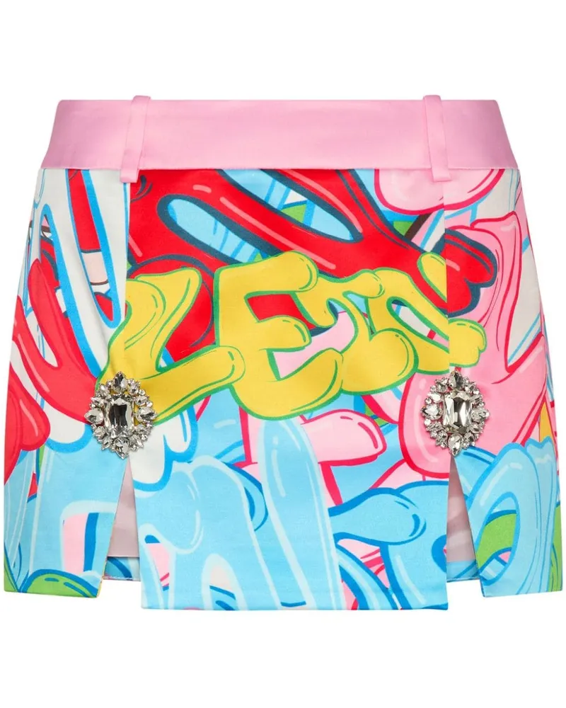 Philipp Plein Kristallverzierter Minirock mit Graffiti-Print - Rosa Rosa
