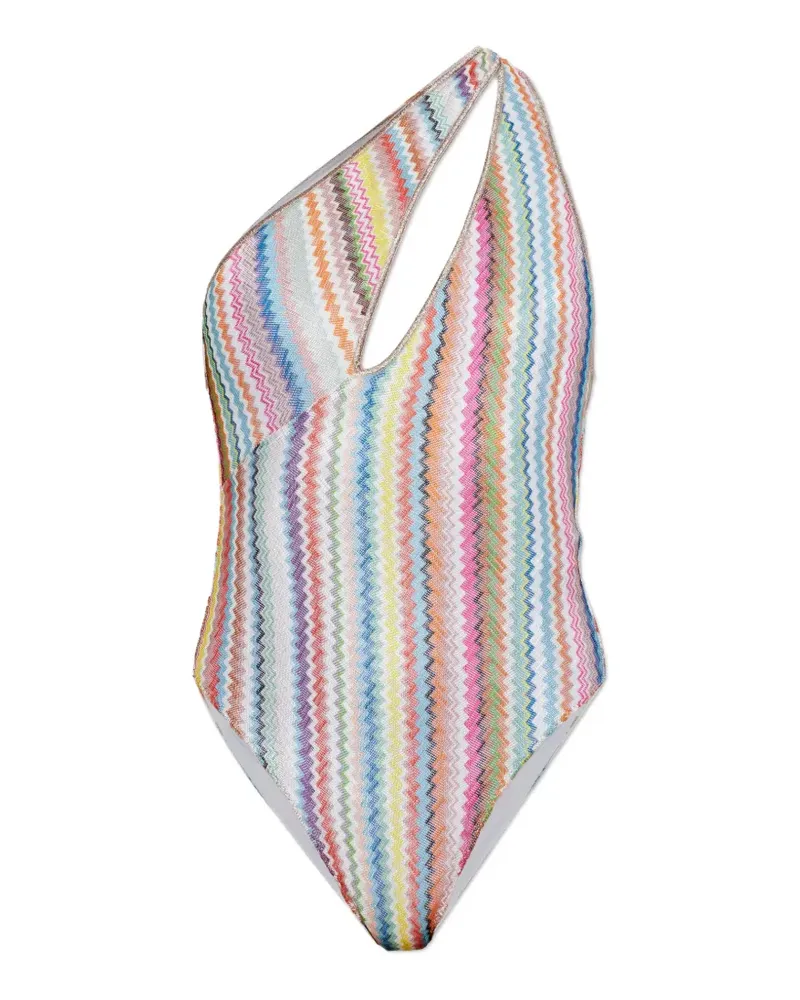 Missoni zigzag-knit one-shoulder swimsuit - Blau Blau