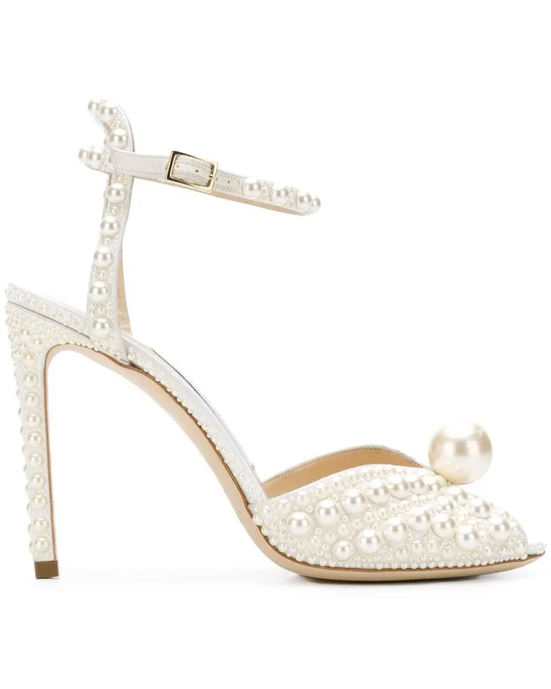 Jimmy Choo Sacora 100' Pumps mit Perlenstickerei - Weiß Weiß