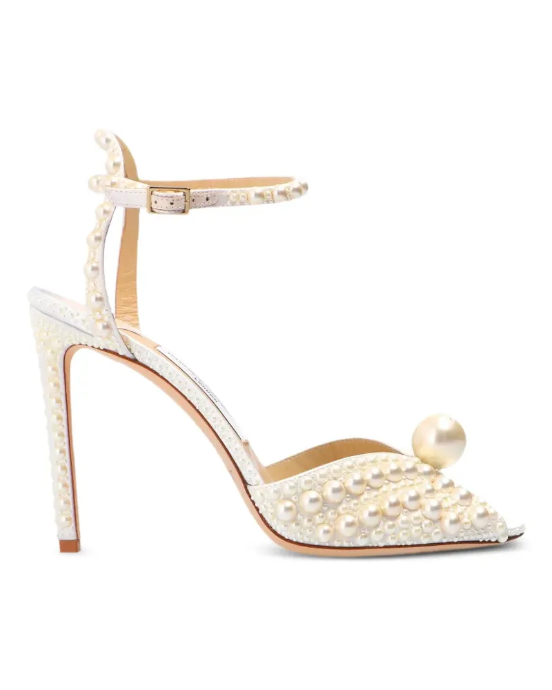 Jimmy Choo Sacora 100' Pumps mit Perlenstickerei - Weiß Weiß