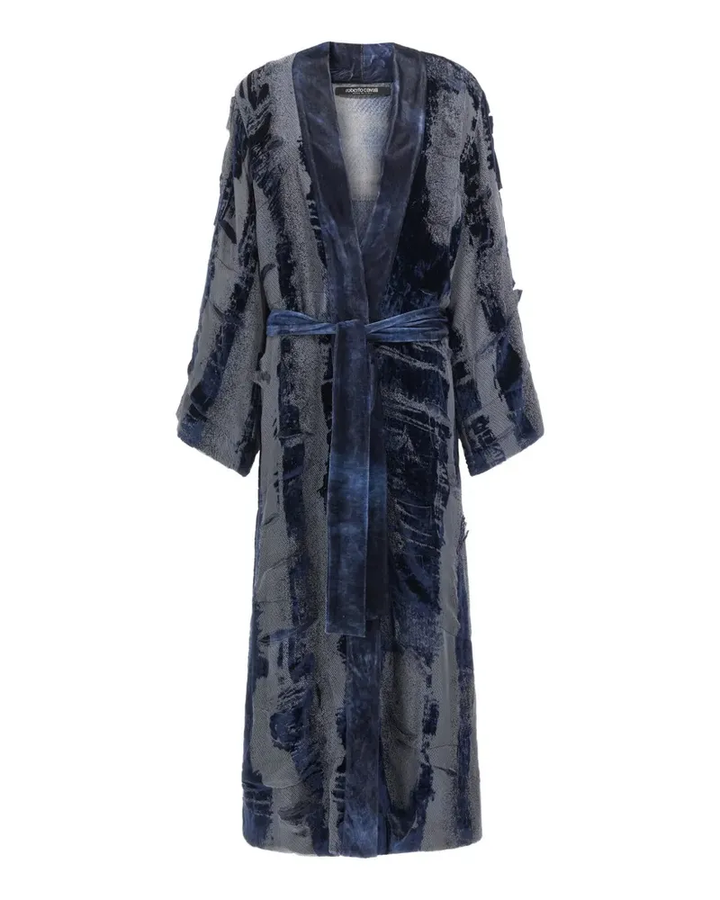 Roberto Cavalli devoré-effect belted oversized coat - Blau Blau