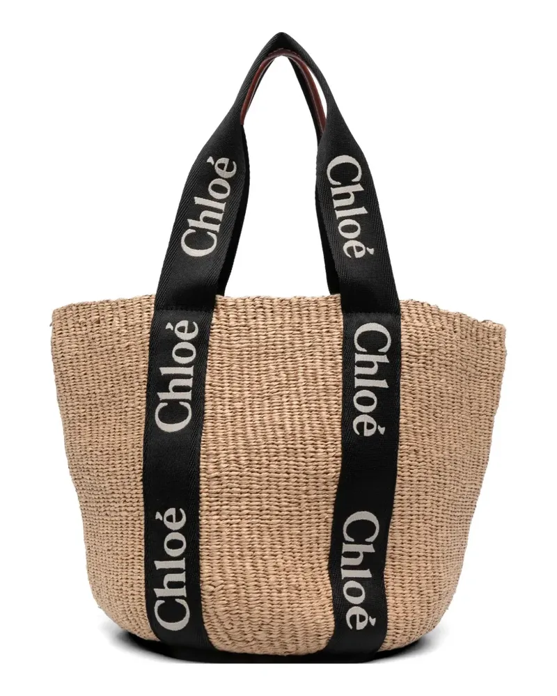 Chloé Woody logo-strap tote bag - Nude Nude