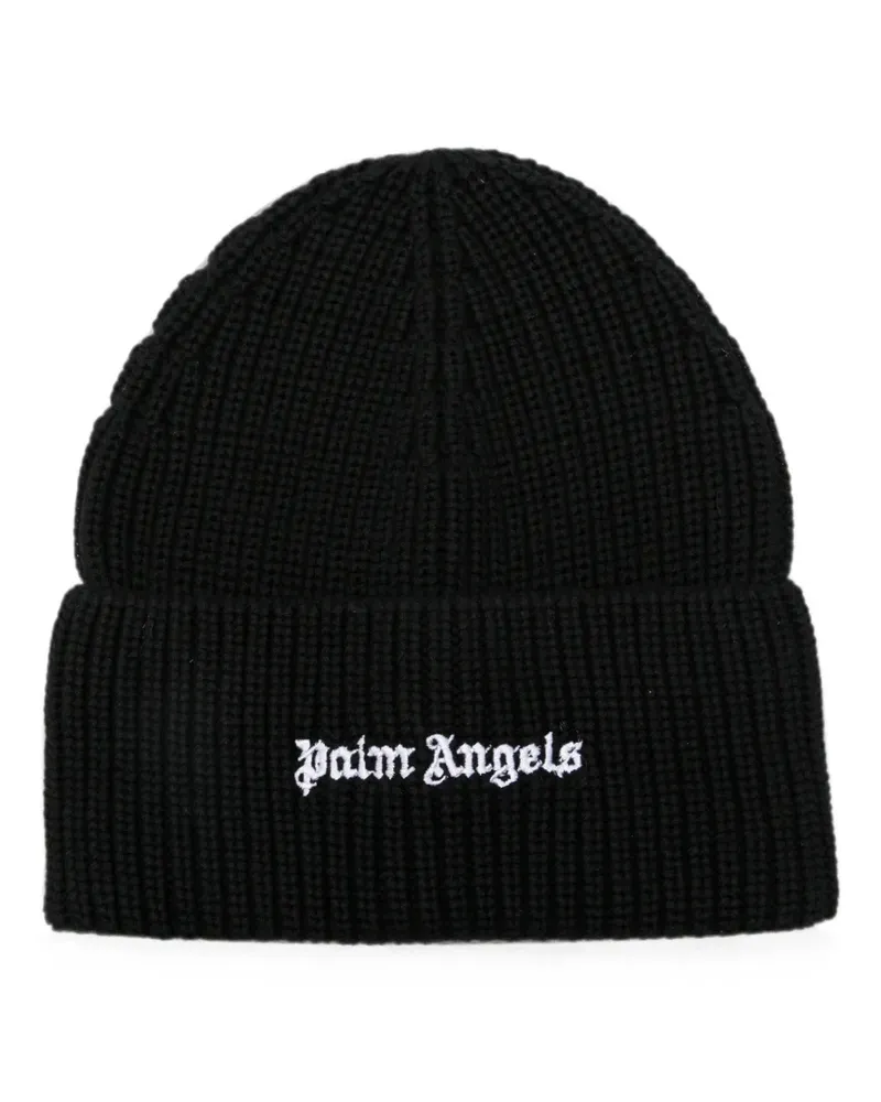 Palm Angels logo-embroidered ribbed-knit beanie - Schwarz Schwarz