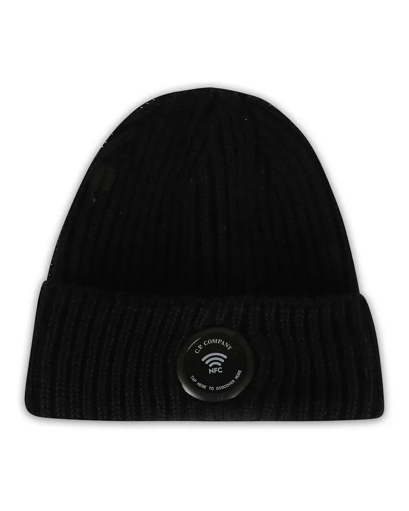 C.P. Company ribbed-knit logo-patch beanie hat - Schwarz Schwarz