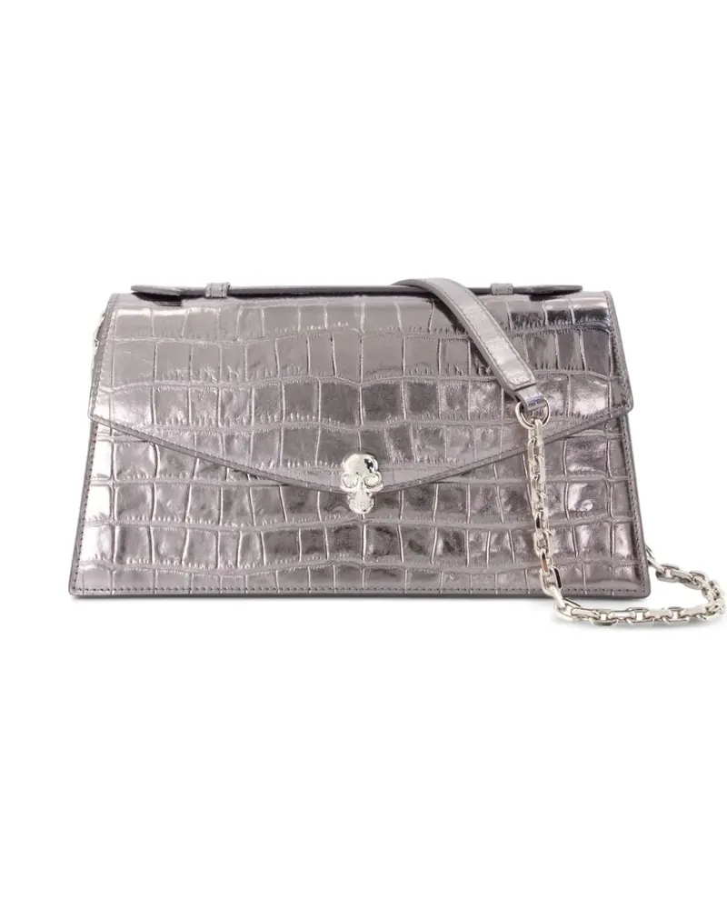 Alexander McQueen Skull Tote Bag mit Kroko-Effekt - Silber Silber