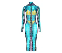 Stehkragen-Midikleid mit Punkte-Print - Blau