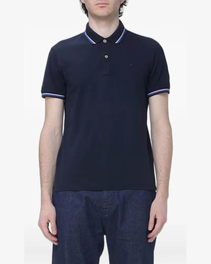 Brooksfield Besticktes Poloshirt mit Streifendetails - Blau Blau