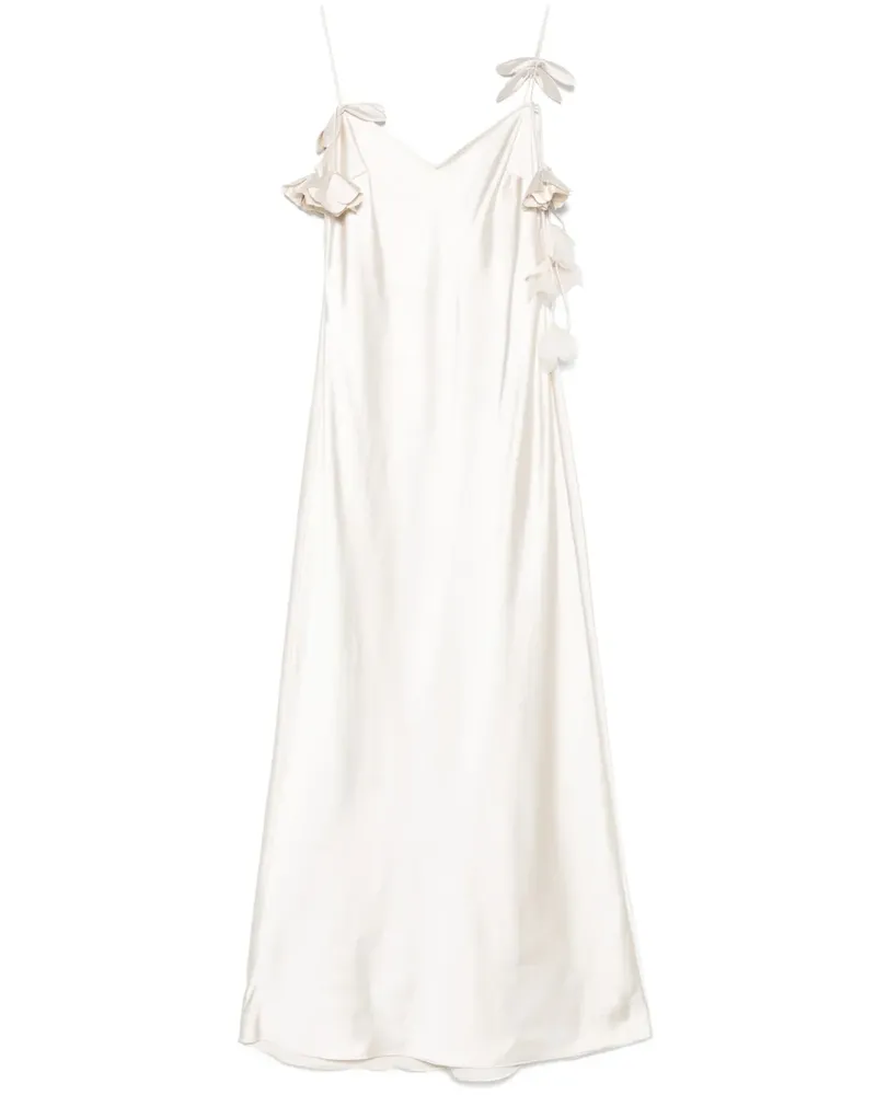 Self-Portrait Satin-Maxikleid mit Blumenapplikation - Nude Nude