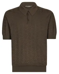 Dolce & Gabbana Seiden-Poloshirt aus Monogramm-Jacquard Braun