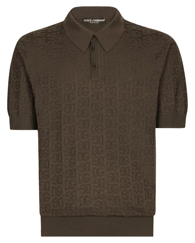 Dolce & Gabbana Seiden-Poloshirt aus Monogramm-Jacquard - Braun Braun