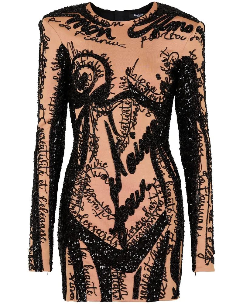 Balmain Besticktes Minikleid - Nude Nude