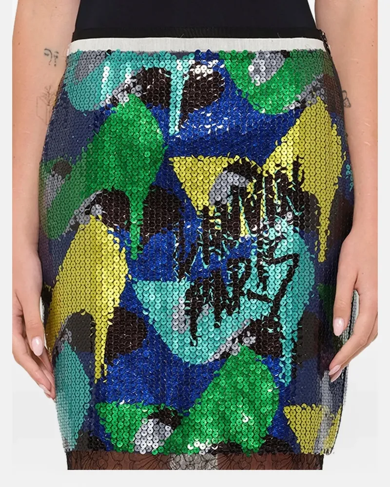 Lanvin sequin-embellished printed skirt - Blau Blau