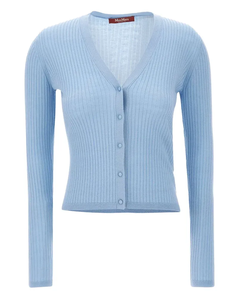 Max Mara Gerippter Cardigan mit V-Ausschnitt - Blau Blau