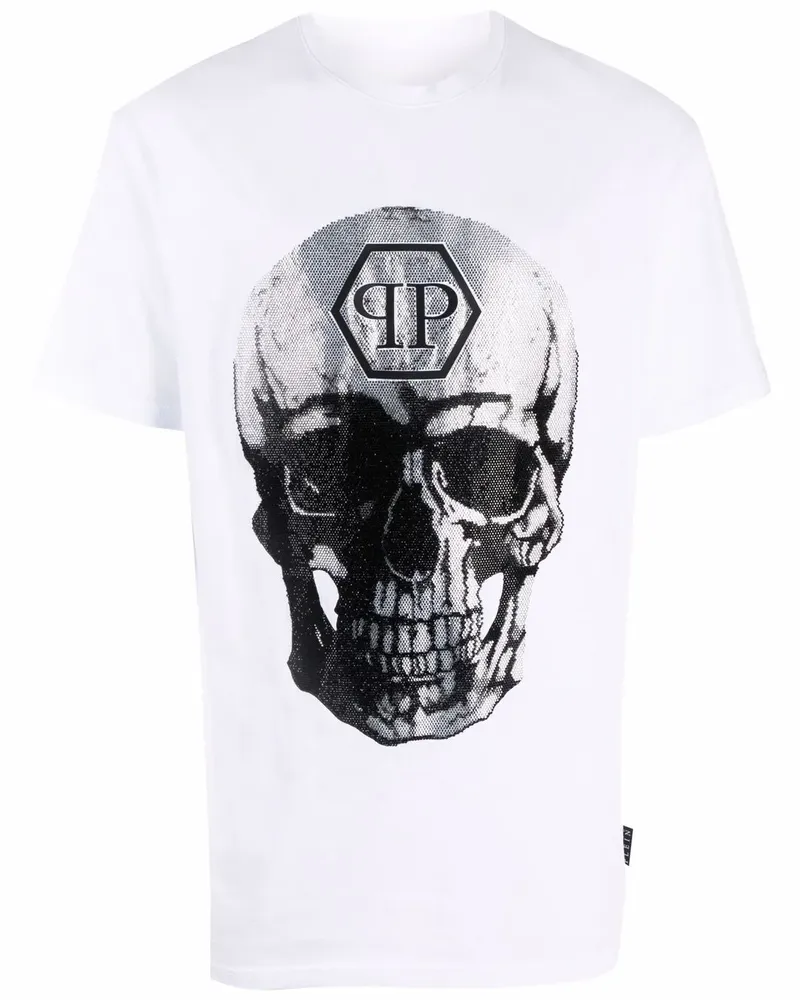 Philipp Plein T-Shirt mit verziertem Totenkopf - Weiß Weiß