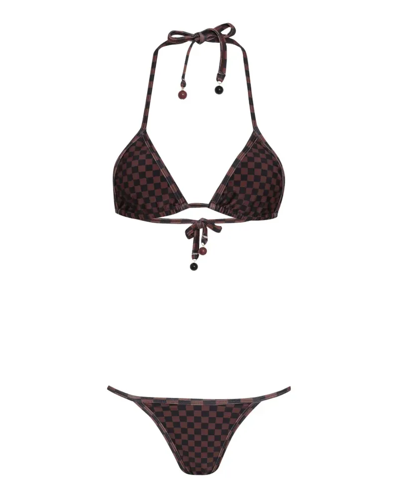 Amir Slama Karierte Badehose mit Perlen - Braun Braun