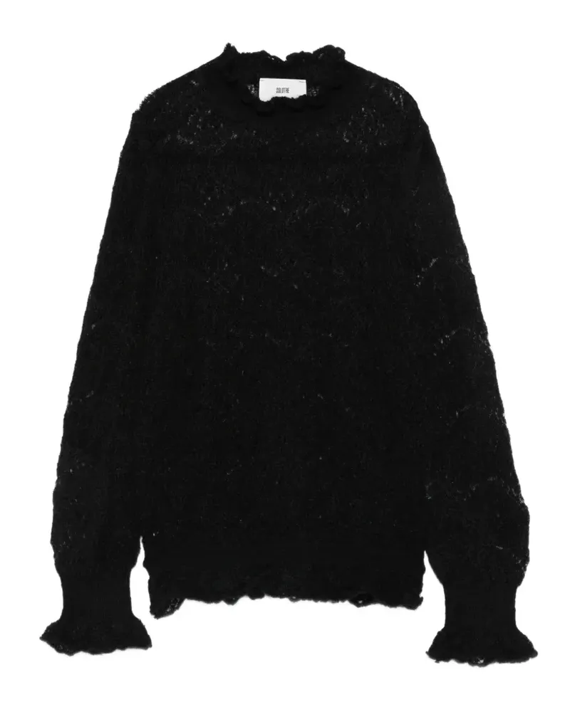 SOLOTRE Pullover aus Spitze mit Rüschenbesatz - Schwarz Schwarz