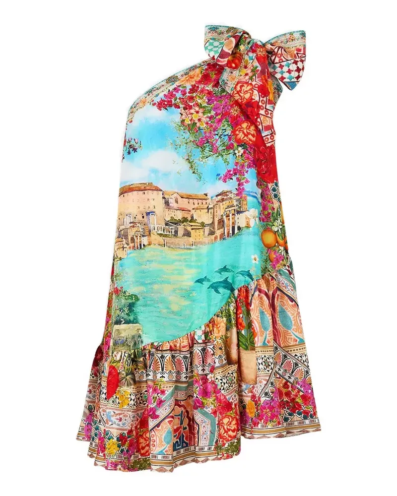 Camilla Gerüschtes Meet Me in Mallorca Minikleid mit Schleifenverschluss - Rot Rot