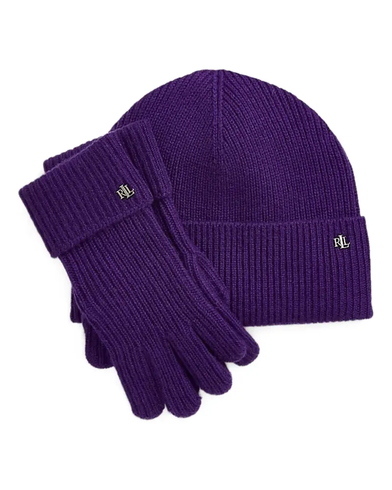 Ralph Lauren Set aus gerippter Beanie und Handschuhen - Violett Violett
