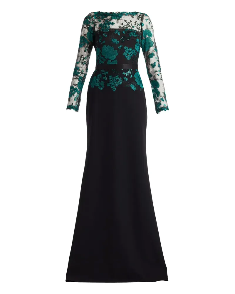 Tadashi Shoji Maxikleid mit Blumenverzierung - Schwarz Schwarz