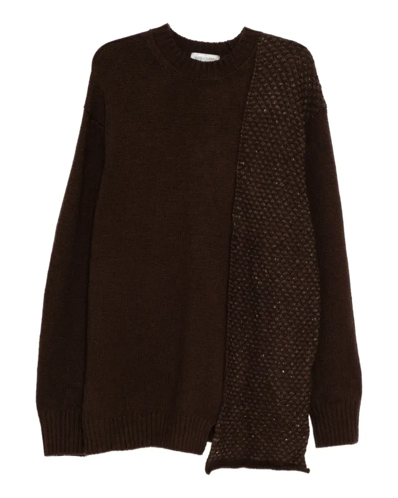 Yohji Yamamoto Rundhals-Pullover mit Einsätzen - Braun Braun