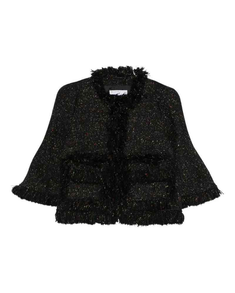 Sacai fringed tweed-effect jacket - Schwarz Schwarz
