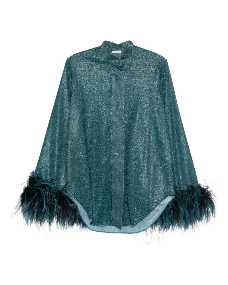 Oséree Lumiere PLumage Hemd mit Federbesatz - Grün Grün