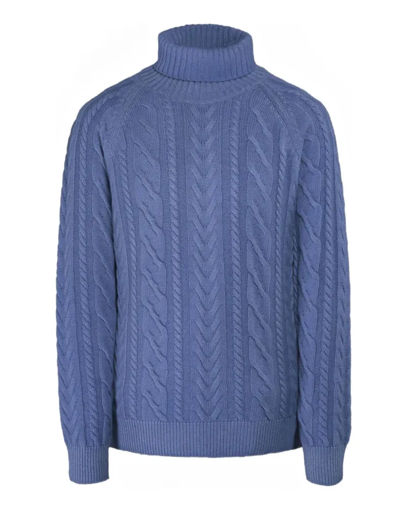 MOORER Rollkragenpullover mit Zopfmuster - Blau Blau