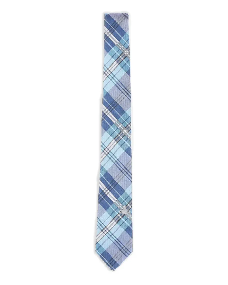 Vivienne Westwood checked embroidered-logo silk tie - Blau Blau