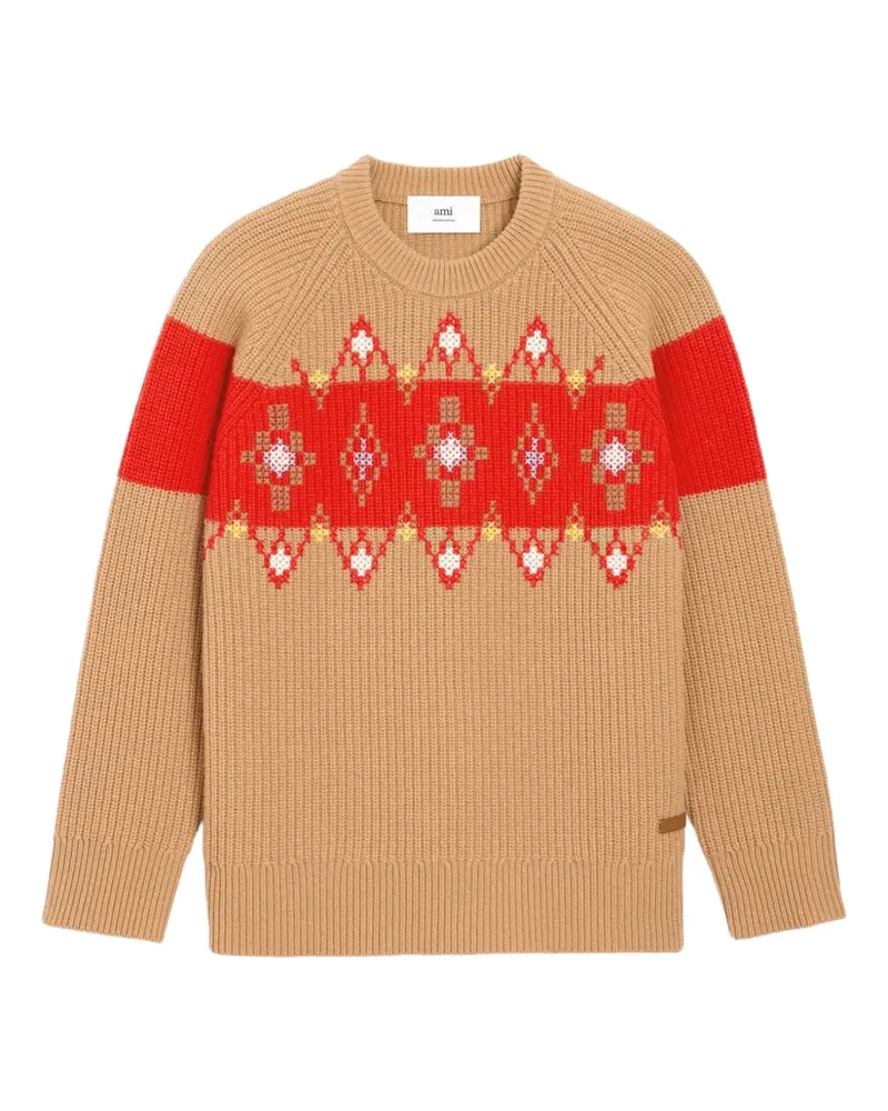 AMI Paris Wollpullover mit Kreuzstich - Nude Nude