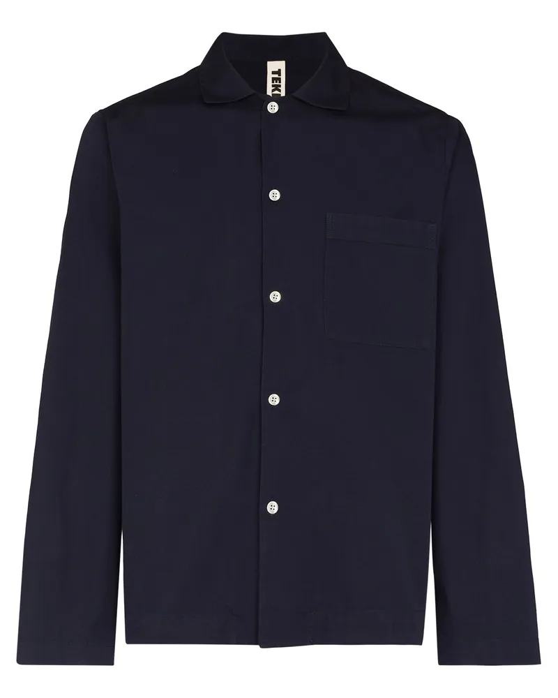 TEKLA Pyjama-Oberteil aus Popeline - Blau Blau