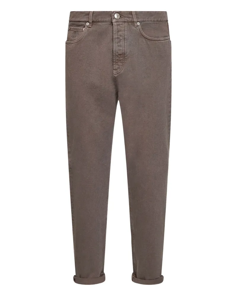 Brunello Cucinelli logo-patch five-pocket jeans - Braun Braun