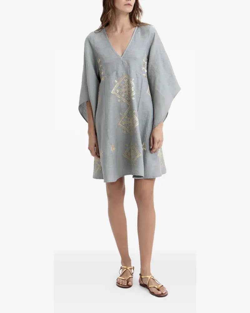 Greek Archaic Kori embroidered V-neck dress - Grau Grau