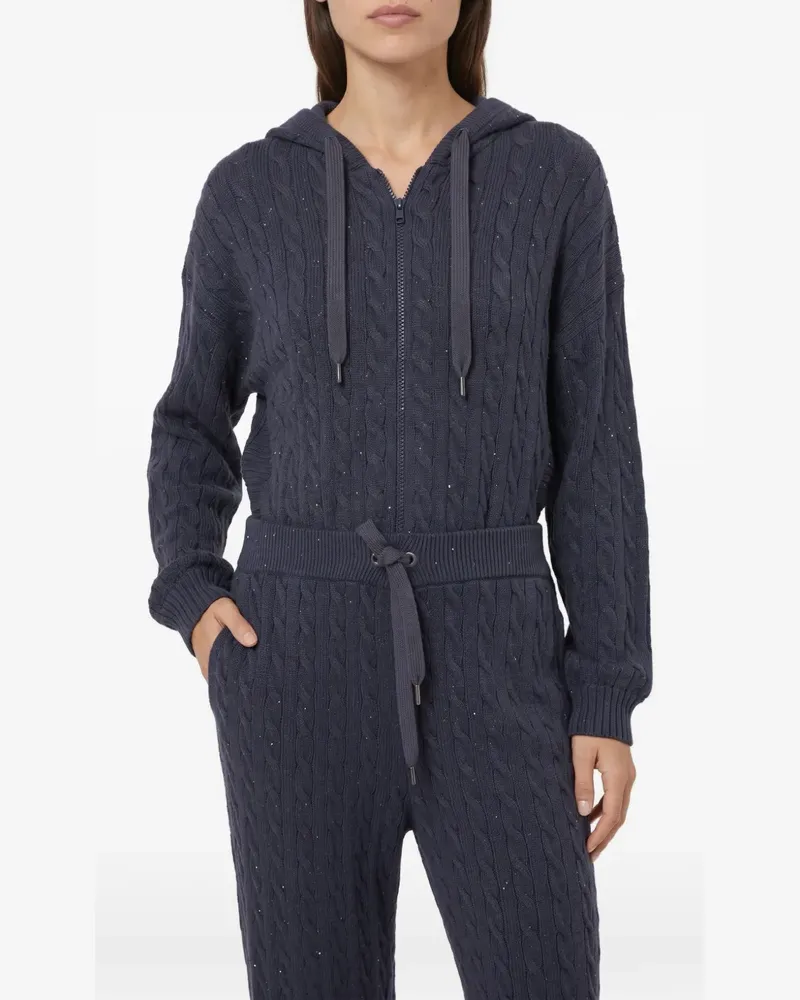 Brunello Cucinelli cable-knit sequin-embellished trousers - Blau Blau