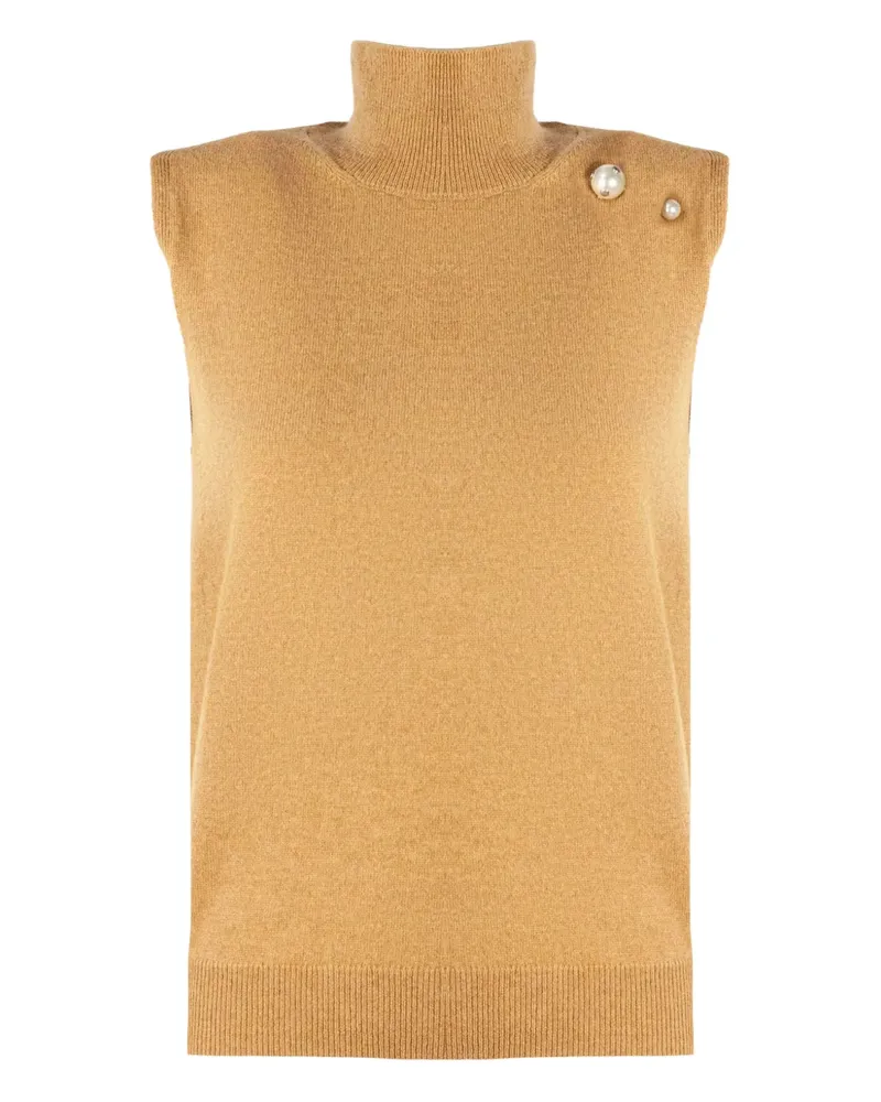 Alberta Ferretti Stehkragen-Top mit Perlenverzierung - Braun Braun