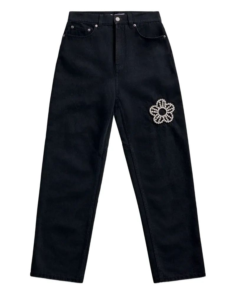Area Jeans mit Kristallblume - Schwarz Schwarz