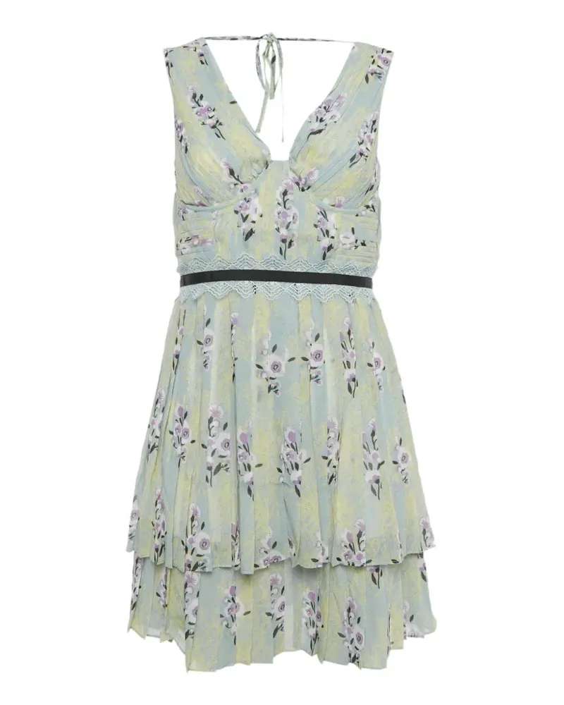 Self-Portrait floral-print mini dress - Blau Blau