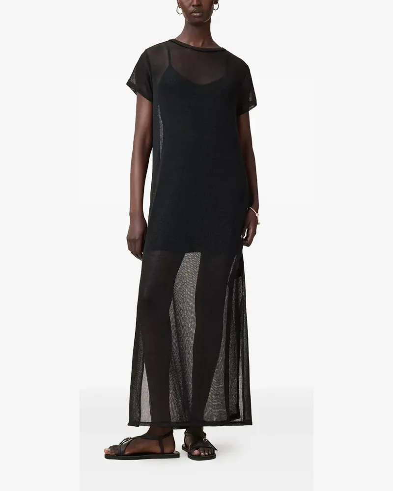 AllSaints Maxikleid mit Mesh-Einsatz - Schwarz Schwarz