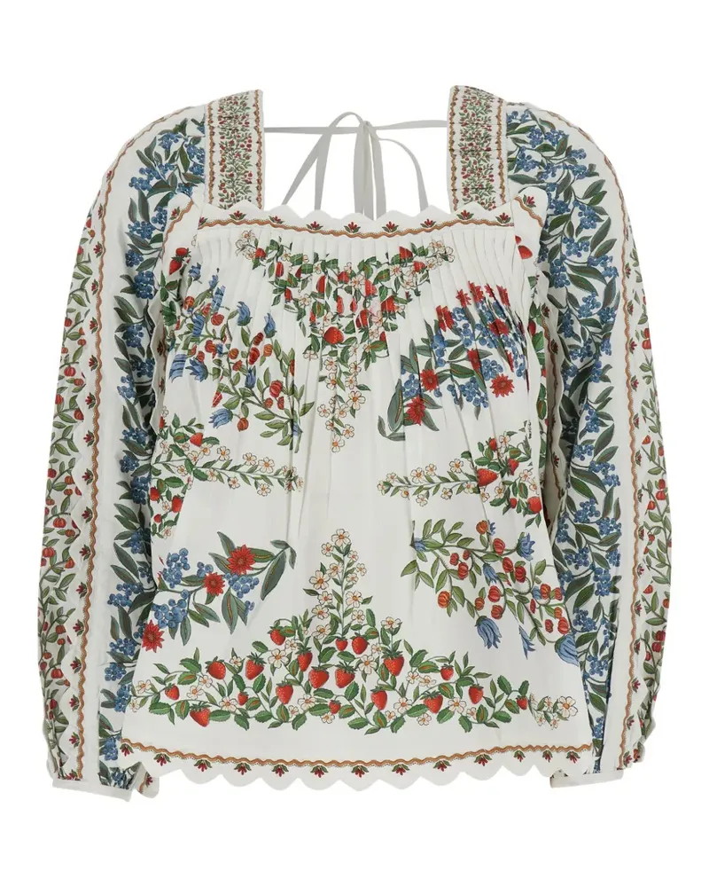 FARM Rio floral-print pleated blouse - Weiß Weiß