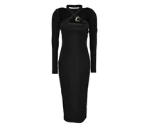 Geripptes Kleid mit Kreuzkragen - Schwarz