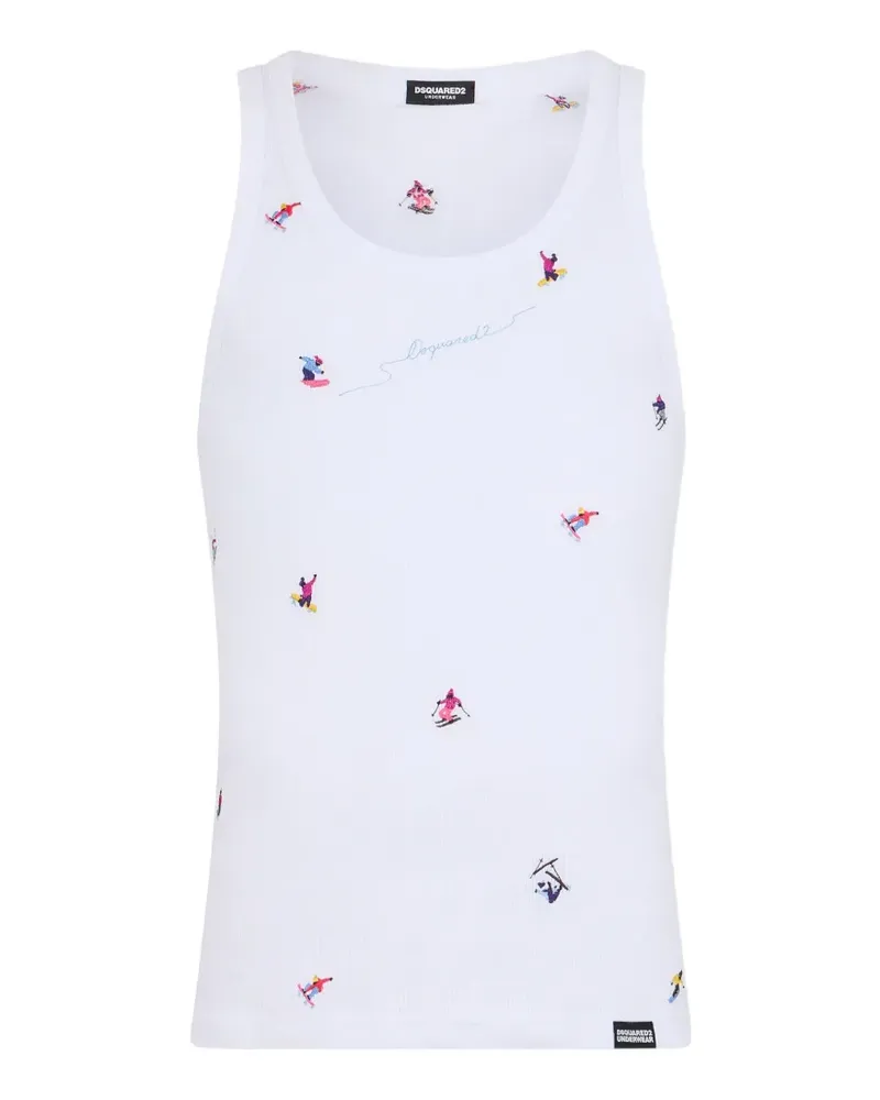 Dsquared2 Geripptes Tanktop mit Stickerei - Weiß Weiß