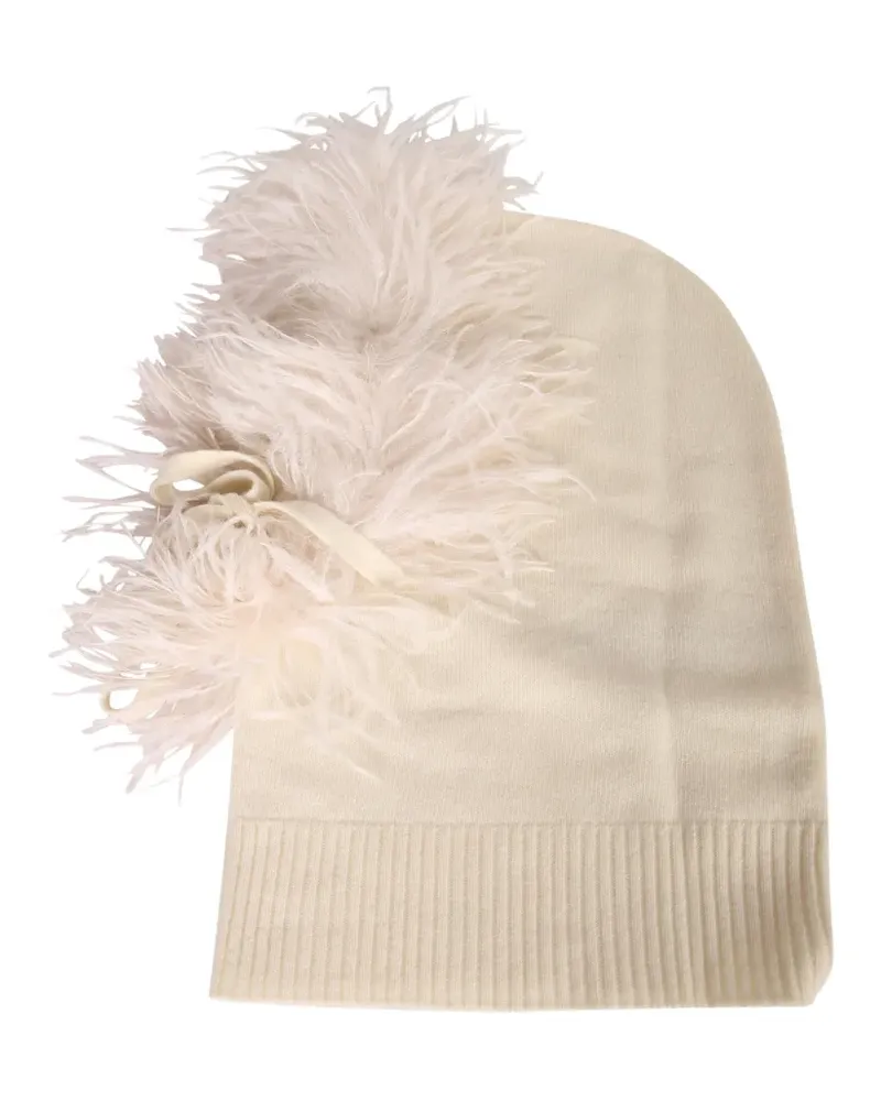 P.A.R.O.S.H. Beanie mit Federn - Weiß Weiß