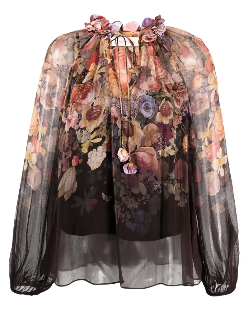 Zimmermann Bluse mit gerafftem Kragen - Schwarz Schwarz