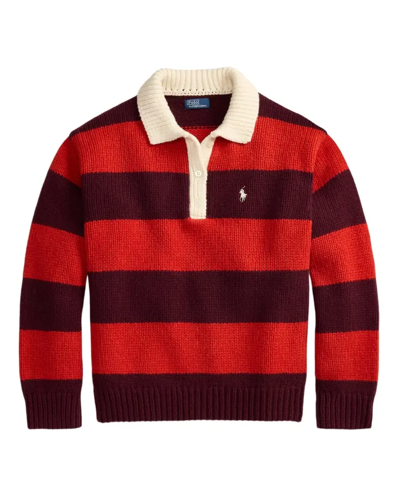 Ralph Lauren Gestreifter Pullover mit Polokragen - Rot Rot
